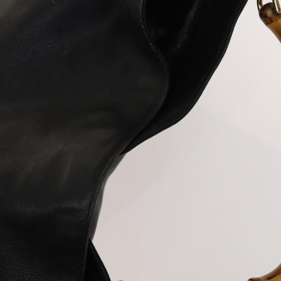 GUCCI Bamboo Hand Bag Leather Black Gold 001 1998 001 1998 - Picture 6 of 12
